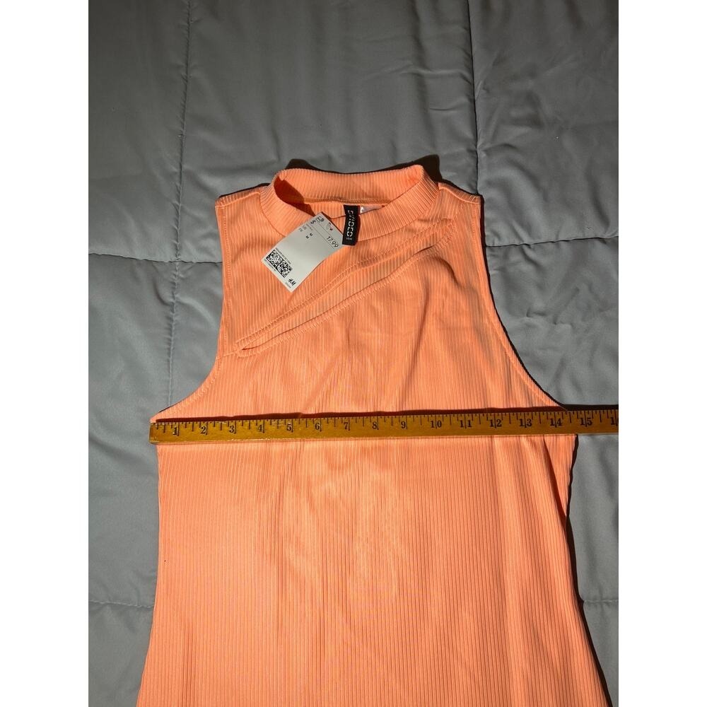 H&M‎ Ribbed Mock Neck Cutout Sheath Dress Coral Peach Size Medium - Picture 4 of 6